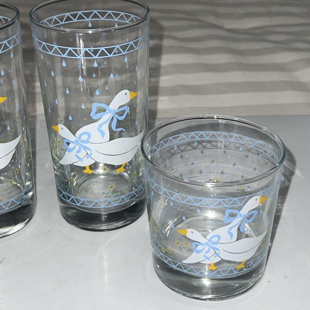 Vintage 1987 Anchor Hocking Country Geese Glasses Set of 4 Blue Ribbon Ducks - Picture 3 of 7